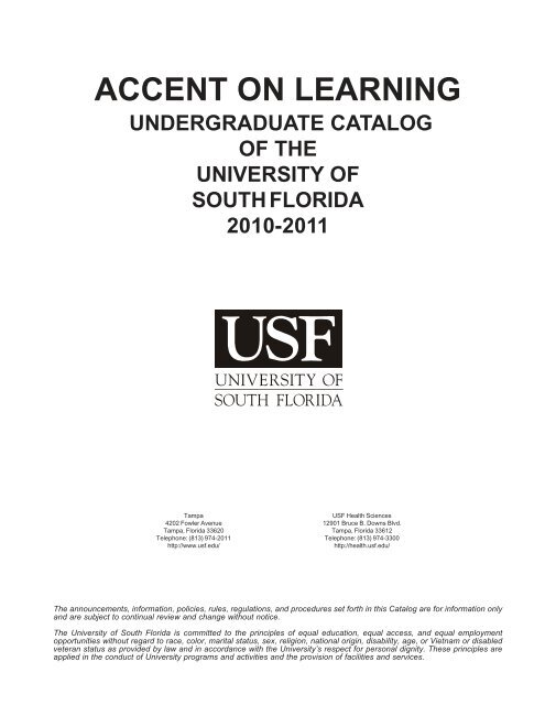 2010/2011 USF-Tampa Undergraduate Catalog