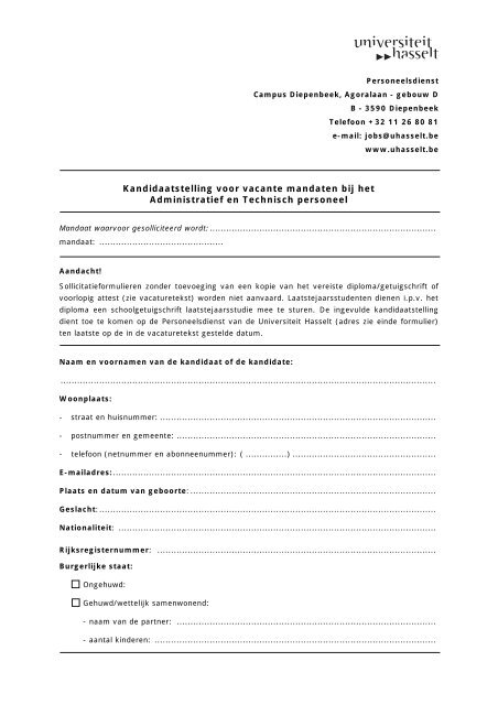 = Kandidaatstelling voor vacante mandaten bij het ... - UHasselt