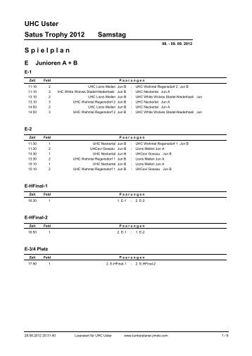 UHC Uster Satus Trophy 2012 Samstag S p i e l p l a n