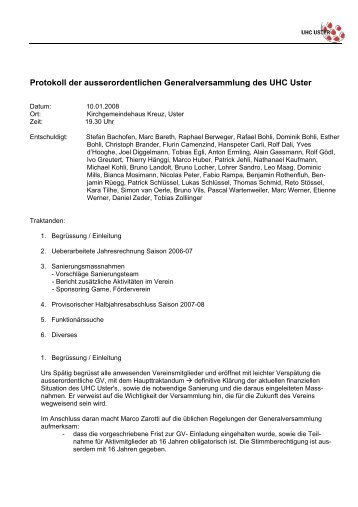 Protokoll der ausserordentlichen GV vom 10. Januar ... - UHC Uster