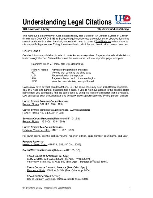 Understanding Legal Citations - the University of Houston-Downtown!