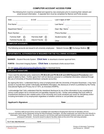 computer account access form - the University of Houston-Downtown!