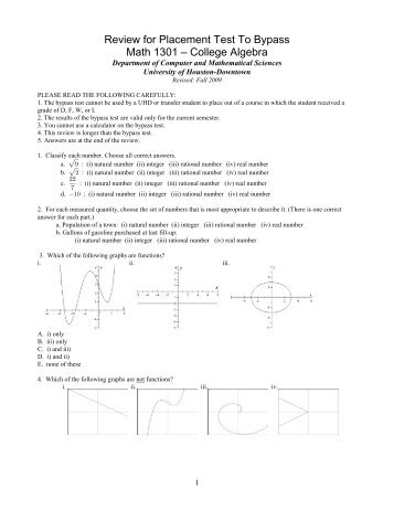 Review for Placement Test To Bypass Math 1301 â College Algebra
