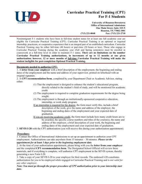 CPT recommendation form - the University of Houston-Downtown!
