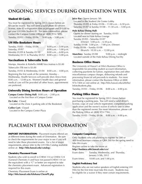 Student Schedule - University of Hawaii at Hilo