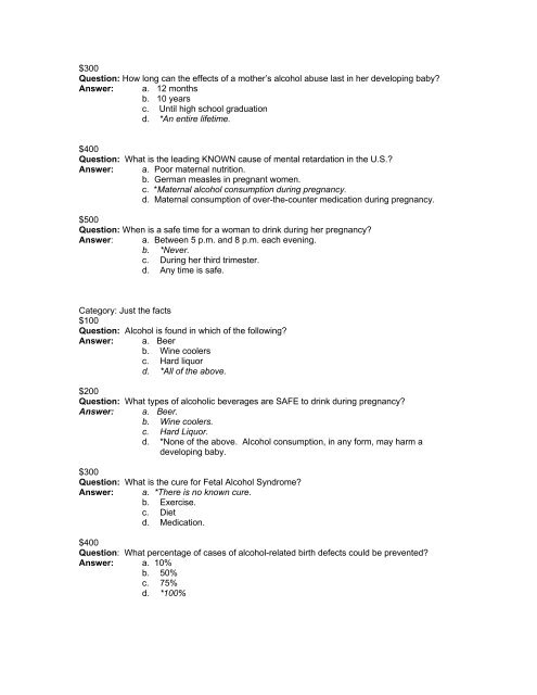 Alcohol Syndrome (FAS) and Other Alcohol-Related Birth Defects