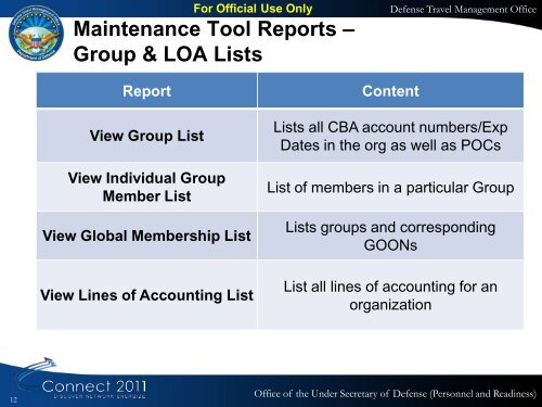 Connect 2011 Seminar - Maximizing use of Reports in the ... - DTMO