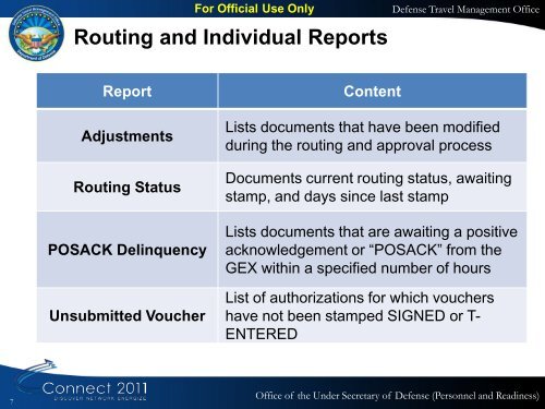 Connect 2011 Seminar - Maximizing use of Reports in the ... - DTMO