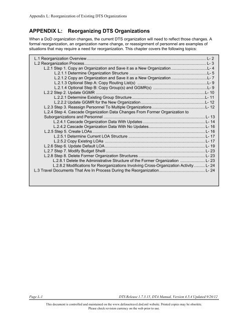 DTA Manual - Appendix L: Reorganizing DTS Organizations