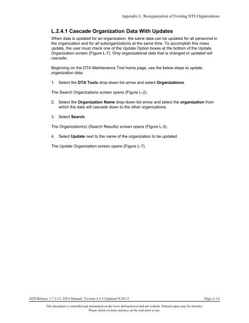 DTA Manual - Appendix L: Reorganizing DTS Organizations