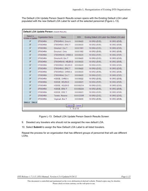 DTA Manual - Appendix L: Reorganizing DTS Organizations