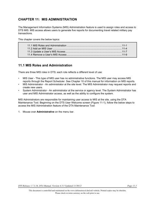 DTA Manual - Ch 11 MIS Administration