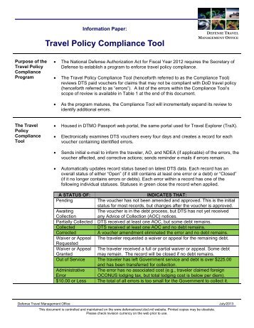 Travel Policy Compliance Tool Information Paper - DTMO