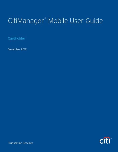 CitiManager ® Mobile User Guide