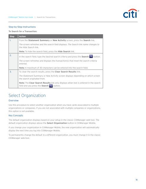 CitiManager ® Mobile User Guide