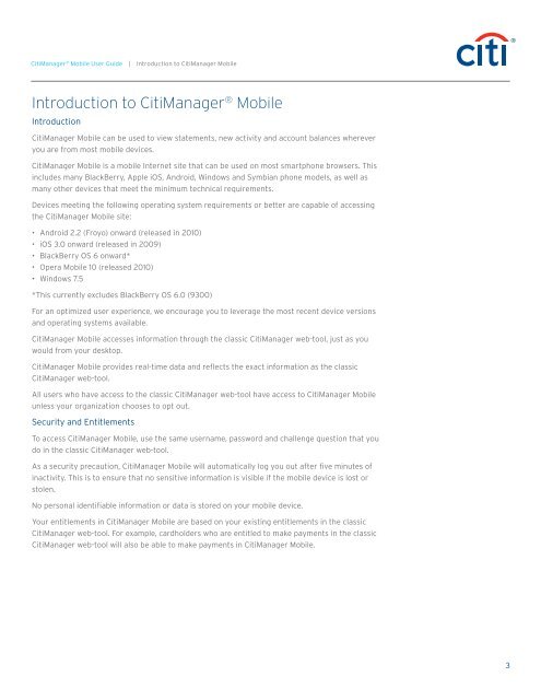 CitiManager ® Mobile User Guide