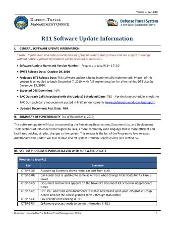R11 Software Update Information – Defense Travel Management