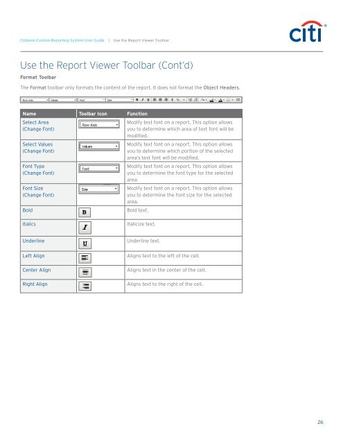 Citibank ® Custom Reporting System User Guide