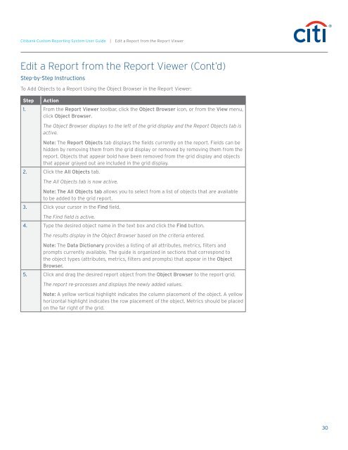 Citibank ® Custom Reporting System User Guide