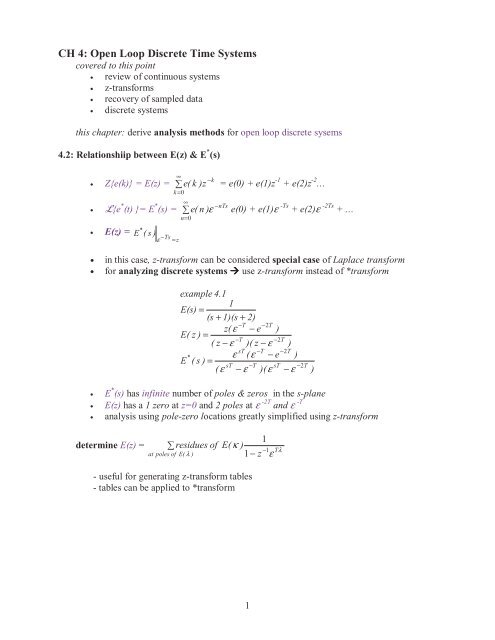 CH 4: Open Loop Discrete Time Systems