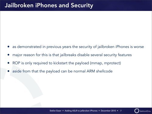 Adding ASLR to Jailbroken iPhones [PDF] - Antid0te