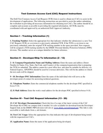 (TCR) form is used to obtain test CAC - Common Access Card (CAC)