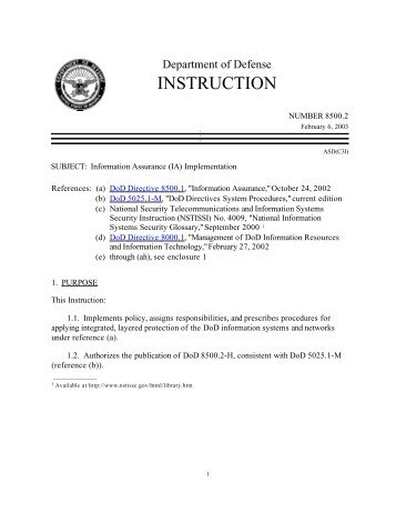 DoD Instruction 8500.2 - Common Access Card (CAC)