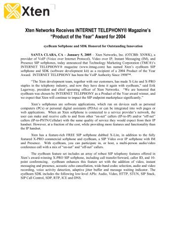 Xten Networks Receives INTERNET TELEPHONY ... - CounterPath