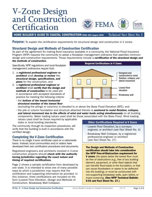 Fact Sheet No. 5, V-Zone Design and Construction Certification