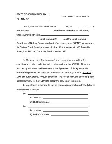 SCDNR Volunteer Agreement Form - South Carolina Department of ...