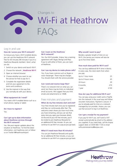 Heathrow free Wi-Fi FAQs - Heathrow Airport