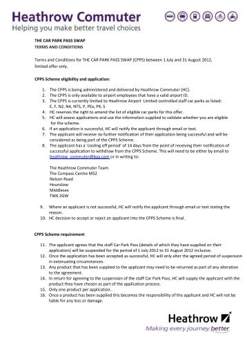 THE CAR PARK PASS SWAP TERMS AND ... - Heathrow Airport