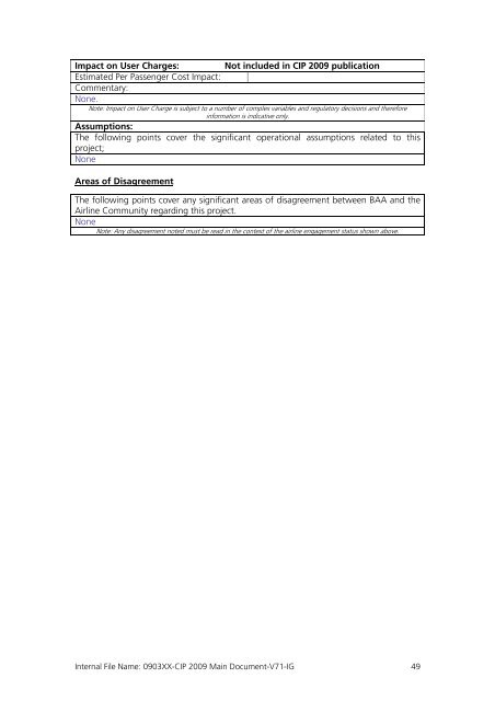 Capital Investment Plan 2009 - Heathrow Airport