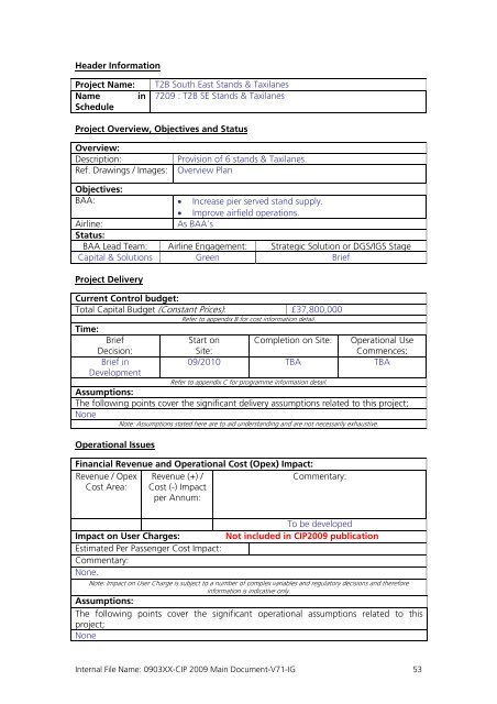 Capital Investment Plan 2009 - Heathrow Airport