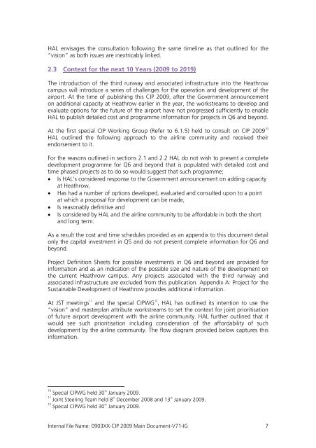 Capital Investment Plan 2009 - Heathrow Airport