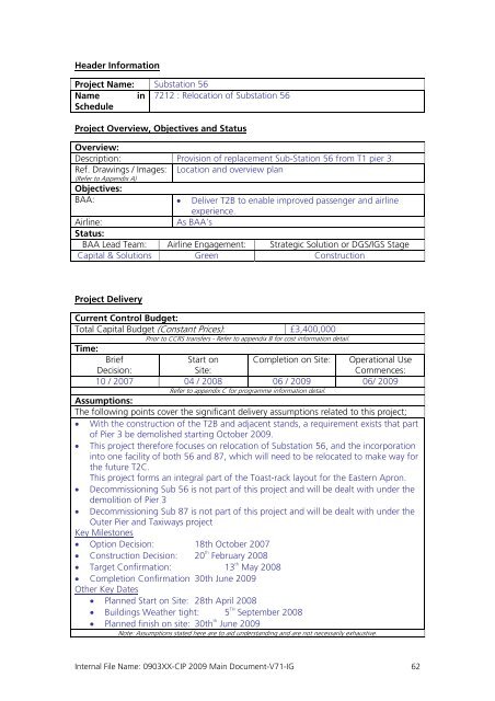 Capital Investment Plan 2009 - Heathrow Airport