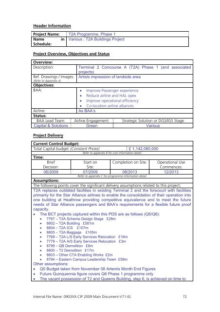 Capital Investment Plan 2009 - Heathrow Airport