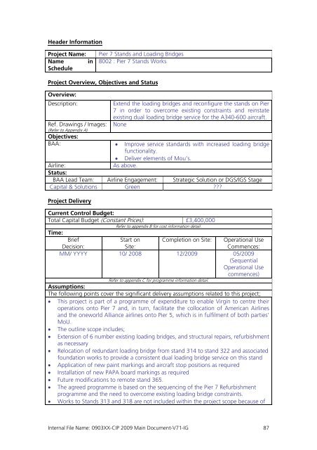 Capital Investment Plan 2009 - Heathrow Airport