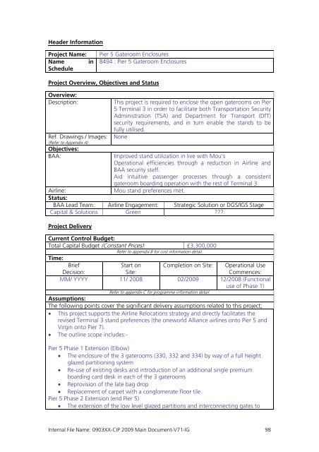 Capital Investment Plan 2009 - Heathrow Airport