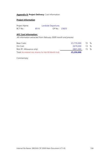 Capital Investment Plan 2009 - Heathrow Airport