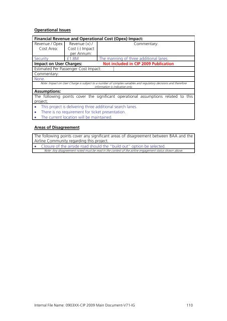 Capital Investment Plan 2009 - Heathrow Airport