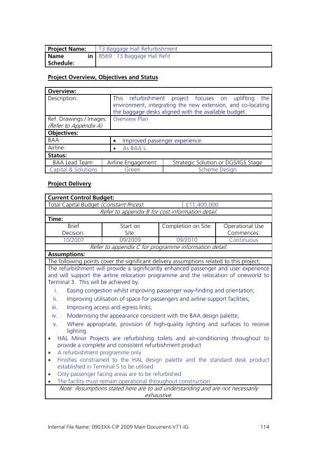 Capital Investment Plan 2009 - Heathrow Airport