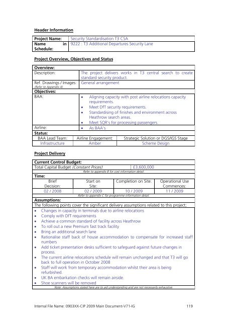 Capital Investment Plan 2009 - Heathrow Airport