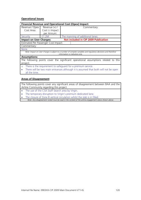 Capital Investment Plan 2009 - Heathrow Airport