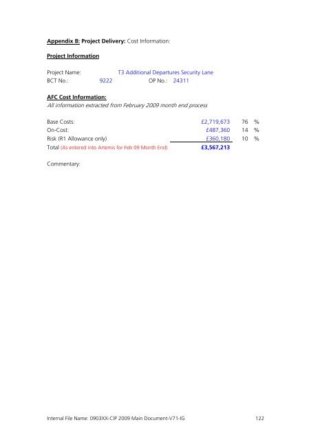 Capital Investment Plan 2009 - Heathrow Airport