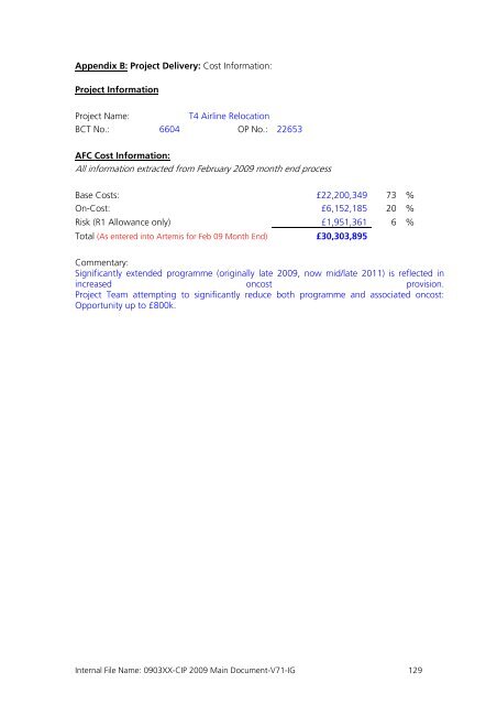 Capital Investment Plan 2009 - Heathrow Airport