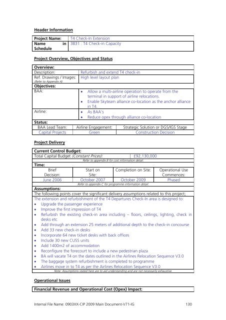 Capital Investment Plan 2009 - Heathrow Airport