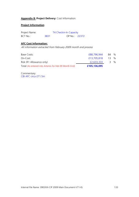 Capital Investment Plan 2009 - Heathrow Airport