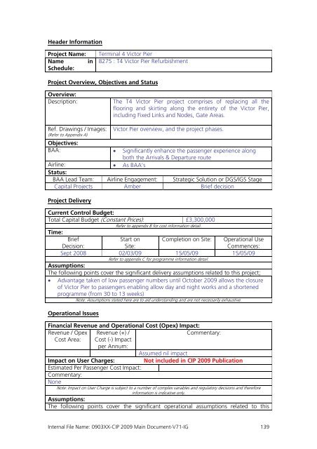 Capital Investment Plan 2009 - Heathrow Airport