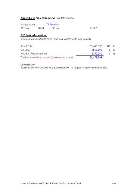 Capital Investment Plan 2009 - Heathrow Airport